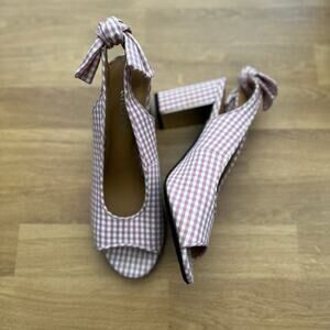 J. Renee Pink Gingham Slingback Peep Toe Block Heels Bow Back Cottagecore Sz 8